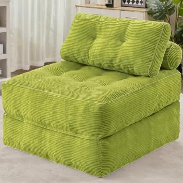 Imagem de HABUTWAY Sofá-cama dobrável, cama de cadeira conversível com travesseiro e alça dupla, sofá de chão dobrável com suporte traseiro para sala de estar, quarto, apartamento, escritório, verde