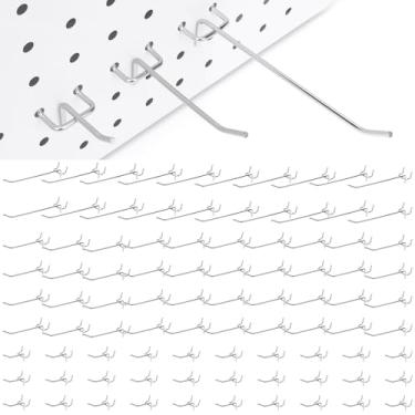 Imagem de Conjunto de 100 ganchos de pegboard, ganchos de aço inoxidável de 2/4/6 polegadas, ajuste a granel para quadro de pegboard de 1/10.2 cm para prateleiras de parede, acessórios de ferramentas de
