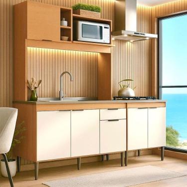 Imagem de Cozinha Compacta 123cm com Balcão Cooktop Elegance Freijó / Off White