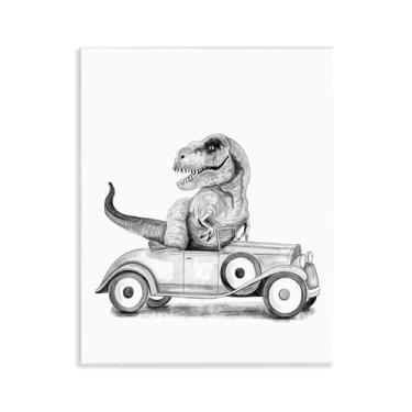 Imagem de Stupell Industries Dinossauro em placa de parede de veículo vintage design de arte por Rachel Nieman, 14 x 11