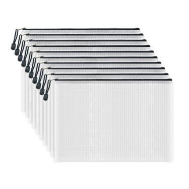 Imagem de AUSTARK 10 unidades de sacos de arquivo com zíper, bolsa de malha de plástico à prova d'água para escritório, escola, sacos de armazenamento de jogos de tabuleiro (A4 tamanho 33,4" x 23,5 cm, branco e