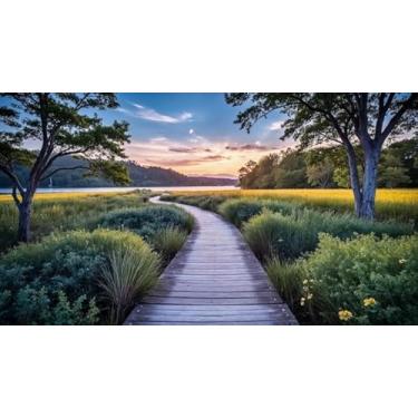 Imagem de Quadro Decorativo com Estampa Wooden Walkway Through Marshsunset 50 x 50 Papel 3 unidades