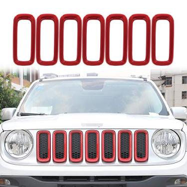Imagem de Yoursme – Capas frontais para grades e faróis de luz frontal estilo pássaro irritado com moldura para Jeep Renegade 2015-2018 com clipe na versão ABS vermelhaYoursme grille inserts HU-56