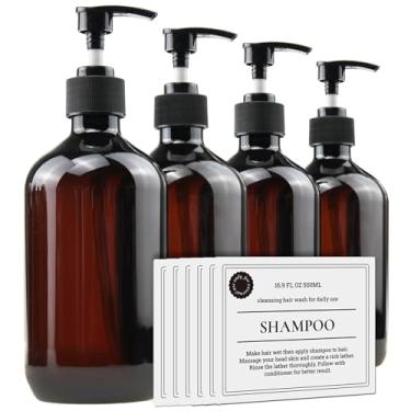 Imagem de FOOCHY Garrafas Plásticas Vazias Com Dispensador De Bomba E Etiquetas Incluídas, Recipientes De Viagem Recarregáveis Para Desinfetante Para As Mãos, Xampu, Loção, Etc. - Sem Bpa/Parabeno, 500 Ml/16,