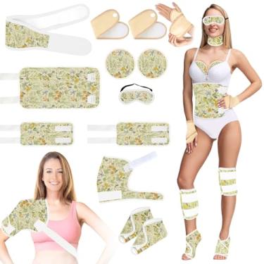 Imagem de Embalagem de óleo de rícino 12 peças, kit reutilizável de óleo de rícino de algodão orgânico para ombros, mãos, pescoço, cintura, peito, joelhos e pés, almofadas de compressão ajustáveis para todo o