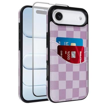 Imagem de SAKUULO Capa carteira para iPhone Air com suporte para cartão, bloqueio de RFID, fecho duplo, à prova de choque, proteção reforçada roxo xeque-mate (6,5 polegadas)