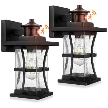 Imagem de Frelli Arandela Luminária Clássica Externa de Parede à prova dágua com Sensor, Base E27, 2 Unidades, FRELII B06060PG2PK, Preto