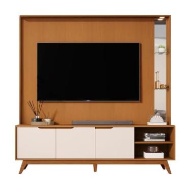 Imagem de Estante para TV até 60 Polegadas Tucumã 3 Portas com Espelho Nature/Off White - JB Bechara