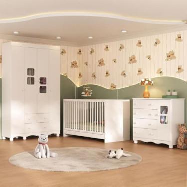 Imagem de Quarto de Bebê Completo com Berço 3 em 1 para Colchão 130x60cm Luna Multimóveis Mp4520 Branco