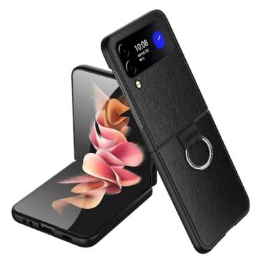 Imagem de Capa de couro com suporte de anel de dedo para Samsung Galaxy Z Flip 5 4 5G Flip5 Flip4 Flip3 Flip 3 2 Flip2 Bolsa de telefone, preta, para Samsung Z Flip 5