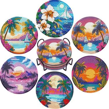 Imagem de Kit Diamond Art Coasters EWJRNSF 6 peças de 10 cm Ocean Beach