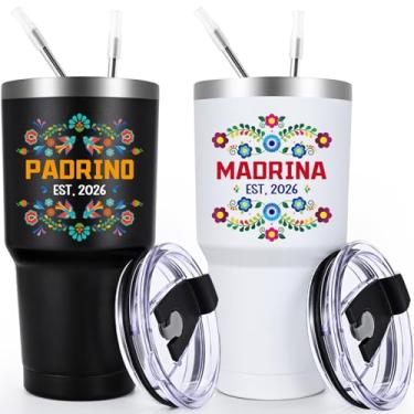 Imagem de Gtmileo Presente de proposta Padrinos Madrina 2025, presente de pedido de padrinhos, Natal, 850 g - Conjunto de copos de aço inoxidável, presentes de aniversário para madrinha padrinho em espanhol
