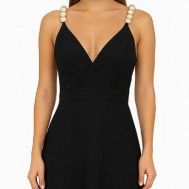 Imagem de Vestido Vih Triny Longo Preto Alças com Detalhe em Pérolas Elegância e Conforto-Feminino