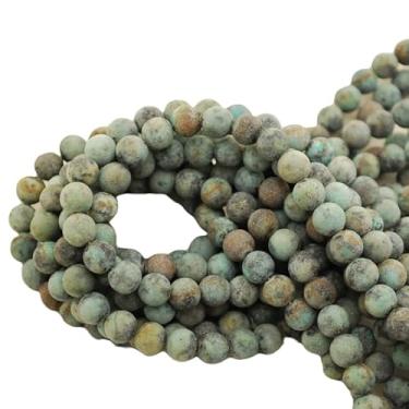 Imagem de Lady Works Fio de pedra natural turquesa africana fosca de 33 cm, contas lisas redondas de 8 mm para fazer joias DIY. | Beads_05166, azul
