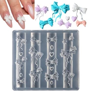 Imagem de Moldes de unhas – Molde de laço de coração 3D ferramenta de unhas de silicone | Ferramenta de manicure com fita de coração, reutilizável, fofo, cuidados de beleza para mulheres e meninas diariamente