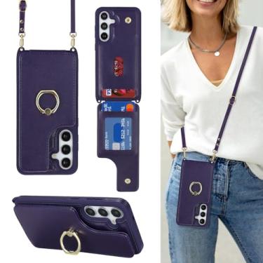 Imagem de Lipvina Capa para Samsung Galaxy S25 com suporte para cartão e alça para mulheres, cordão transversal, suporte de anel, fecho de pressão, capa carteira para celular 6,2 polegadas (roxo escuro)