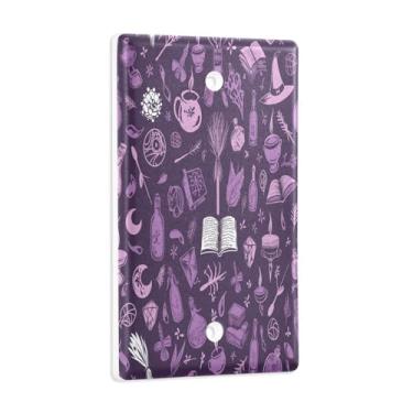 Imagem de Blueangle Placa de parede decoradora de capa em branco, tamanho padrão 1 gangue Halloween Witch Switch Cover para quarto de escritório em casa, 4,53 x 2,76 polegadas (998)