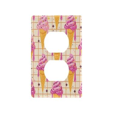 Imagem de Blueangle Placa de parede de tomada dupla com padrão de sorvete, tamanho padrão, placas de cobertura de tomada elétrica de 1 gangue para decoração de quarto de escritório em casa, 4,53 x 2,76