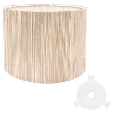 Imagem de Antrader Abajur de vime rústico para abajur de mesa e chão, 33 cm superior x 33 cm inferior x 25 cm de altura, fácil de montar, persianas de lâmpada de tambor