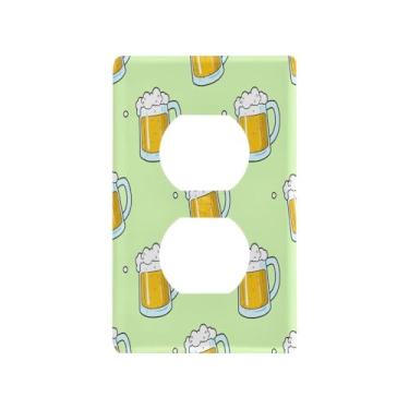 Imagem de Blueangle Canecas de cerveja placa de parede com tomadas duplas, tamanho padrão, placas de cobertura de tomada elétrica de 1 gangue para decoração de quarto de escritório em casa, 4,53 x 2,76