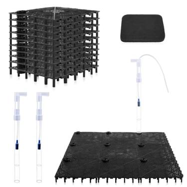 Imagem de Sieral Filtro sob cascalho para tanques de 20 a 29 galões, 10 peças de placas de 14 x 14 cm, sistema sob cascalho para água limpa, com 2 tubos de elevação e 1 filtro de algodão, para aquário de água