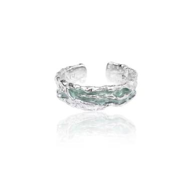 Imagem de Anéis de cor menta folheados a prata, anéis de casal esmaltados, festas noturnas, presentes de dia dos namorados, alianças de eternidade para mulheres, One Size, Cobre, Sem pedra preciosa