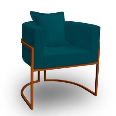 Imagem de Poltrona para Sala Base de Metal Reforçada Liz Veludo Azul Turquesa - 