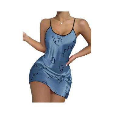 Imagem de Camisola Sexy Feminina Com Estampa De Coração, Decote Redondo E Costas