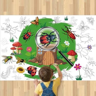Imagem de Wayyogh Pôster de jardim de insetos para colorir insetos grandes, livros de colorir gigante, toalha de mesa, decoração de festa de aniversário, pano de fundo para sala de aula, artigos de festa