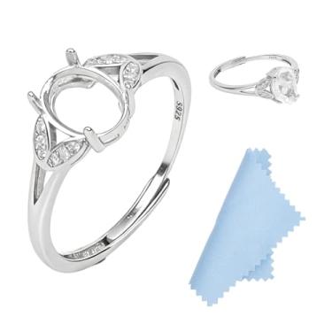 Imagem de HOBBIESAY 1 anel de garra de prata 925 de 17,3 mm, configuração de anel de garra em branco, cabochão de pedra preciosa, 4 anéis de garra de dedo ajustáveis para cabochão irregular, fazer joias