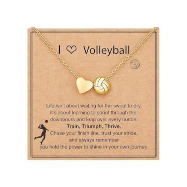 Imagem de Pingyongchang Colar feminino de futebol, basquete, futebol, softball, voleibol, coração dourado, com pingente, bola esportiva, roupa esportiva, dia de jogo, joias presentes para fãs amantes, Small