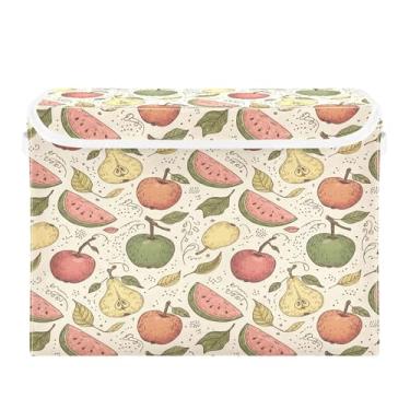 Imagem de Burbuja Caixa de armazenamento retrô de frutas com tampa e alças, grande caixa de armazenamento dobrável para prateleiras armário quarto escritório organizador