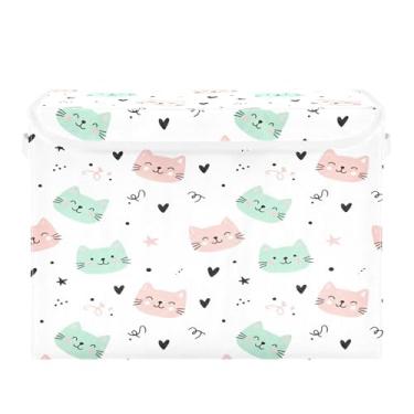Imagem de Burbuja Caixa de armazenamento para gatos com tampa e alças, caixa de armazenamento grande dobrável para prateleiras armário quarto escritório organizador