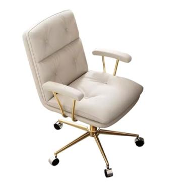 Imagem de Cadeira de computador doméstico cadeira de estudo confortável encosto, cadeiras de trabalho de couro PU com rodas, cadeiras giratórias ergonômicas de altura ajustável poltronas com base dourada (cor