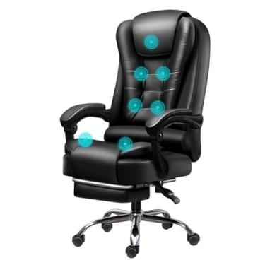 Imagem de Cadeira de escritório de massagem cadeiras executivas para jogos assento de computador com vibração de 7 pontos, cadeira de mesa ergonômica com rodas cadeira giratória de couro ajustável de altura