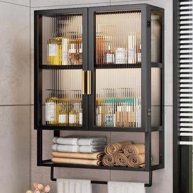 Imagem de Armário de parede de banheiro com prateleira de armazenamento aberta, armários de parede de metal para armazenamento de cozinha, armários de remédios com 2 portas de acrílico organizador doméstico