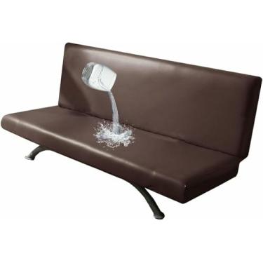 Imagem de Capa impermeável para sofá sem braços, capas de couro sintético para futon, capas para...