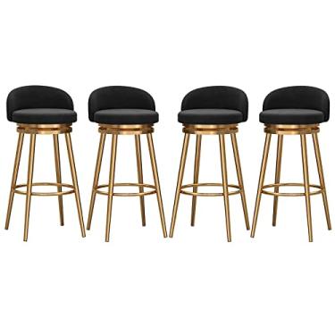 Imagem de Conjunto de 4 banquetas giratórias de veludo 360°, cadeira de bar moderna com encosto e apoio para os pés, para pub de cozinha, cozinha, café, cadeiras de jantar, 75 cm, preto-B