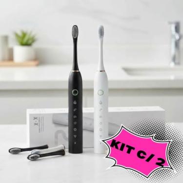 Imagem de Escova de Dente Elétrica Sônica Recarregável USB, Limpeza Profunda, 5 Modos, Timer Automático, IPX7, Uso Adulto e Infantil (Branco/Preto)