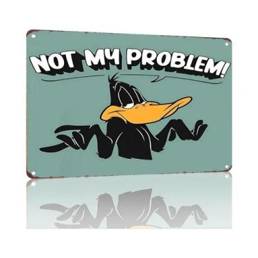 Imagem de Placa De Metal Vintage Daffy Duck Com Fundo Azul - Não É Meu Problema 