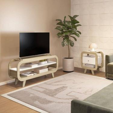 Imagem de Conjunto Sala de Estar Mesa de Apoio e Rack Theo Naturale /Branco