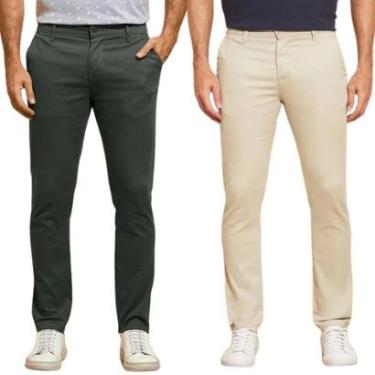 Imagem de Kit 2 Calças de Sarja Chino Com Bolso Traseiro Embutido Alfaiataria-Masculino