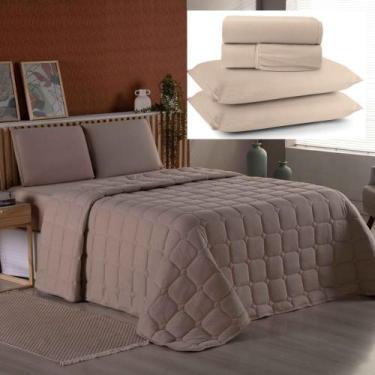 Imagem de Coordenado Cobre Leito e Lençol Queen Sereno em Malha 7 Peças - Cáqui 