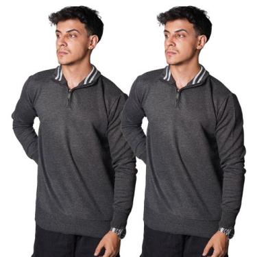 Imagem de Kit 2 Blusa Polo Meio Zíper Masculino Manga Longa 100 Poliéster Outono