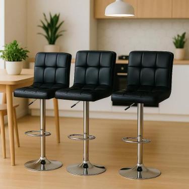 Imagem de Kit 3 Banquetas Altas Com Encosto Alto Estofado Para Cozinha Bancada I