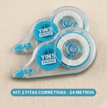 Imagem de Kit 2 Fita Corretiva Escolar Yins Paper 12 Metros Resistente Material 