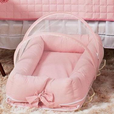 Imagem de Ninho Redutor Tiquinho com Mosquiteiro Rosa - Conforto e Praticidade p