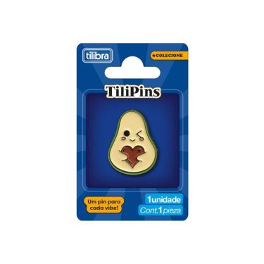 Imagem de Pin de Metal Tilibra Tilipins Modelo 1 com Acabamento Brilhante e Suporte de Travamento Seguro 2,5CM Unidade