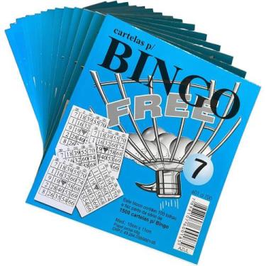 Imagem de Cartela de Bingo Azul 100 Folhas Free 15 Unidades para Festas e Evento