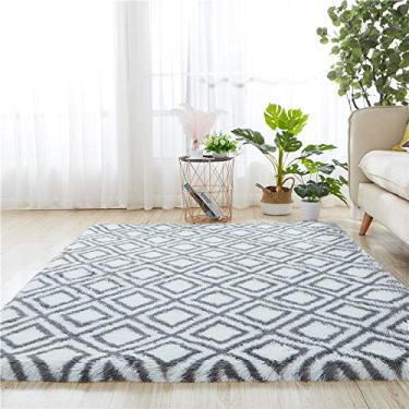 Imagem de Tapete de área de toque salsicha, estampa de diamante, macio, longo, antiderrapante, lavável para sala de estar, quarto, escritório, banheiro, quarto das crianças, ioga, cabeceira, branco, 100200 cm